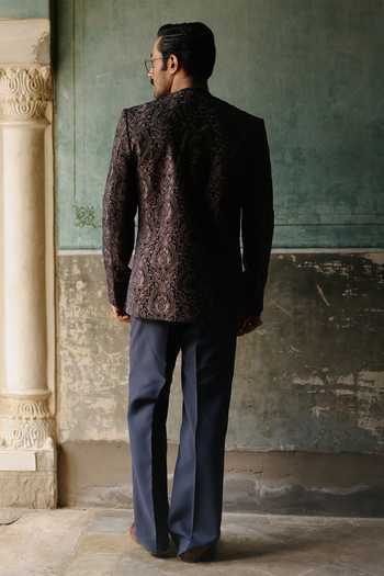 AMIT BEHKI Deep Navy Velvet Bandhgala Set 