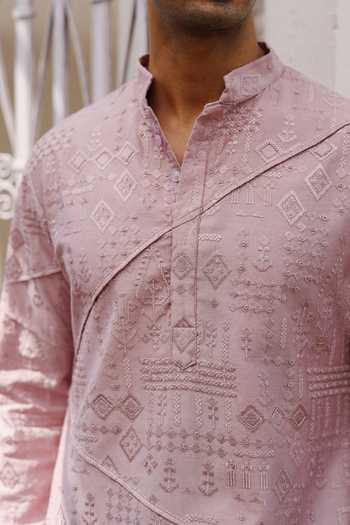 Buy_AMIT BEHKI_Rose Gold Silk Embroidered Kurta Set _Online_at_Aza_Fashions