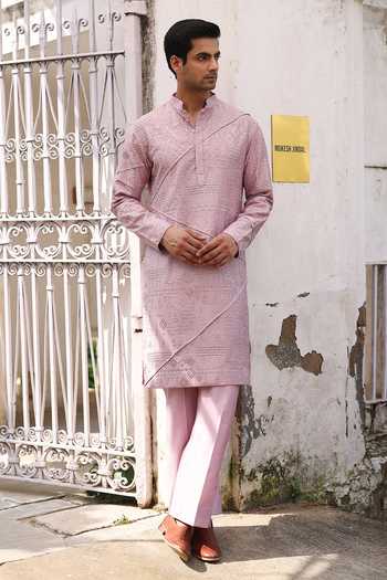 AMIT BEHKI Rose Gold Embroidered Kurta Set 