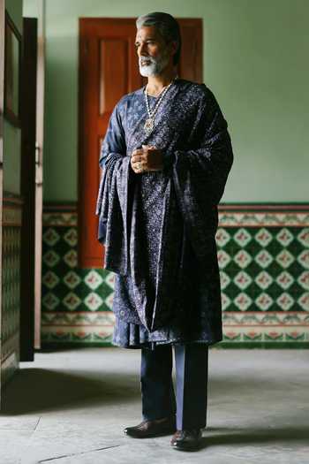 AMIT BEHKI Navy Embroidered Achkan Set 