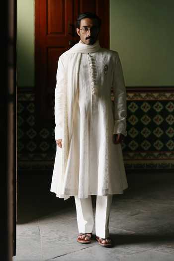 AMIT BEHKI Ivory Embroidered Stole 