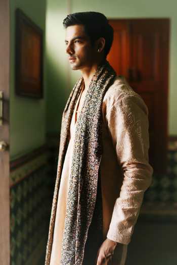 AMIT BEHKI Brown Embroidered Stole Online at Aza Fashions AMIT BEHKI_Brown Embroidered Stole _Online_at_Aza_Fashions