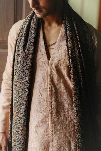 AMIT BEHKI Brown Embroidered Stole at Aza Fashions AMIT BEHKI_Brown Embroidered Stole _at_Aza_Fashions