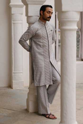 AMIT BEHKI Grey Embroidered Kurta Set 