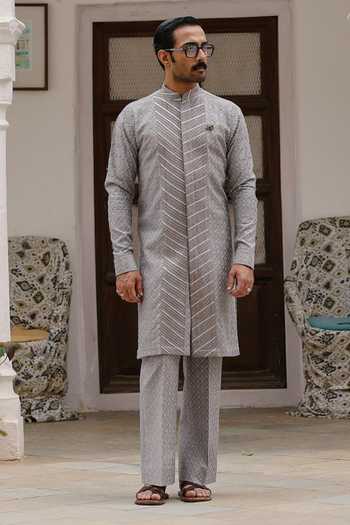 AMIT BEHKI Grey Embroidered Kurta Set 