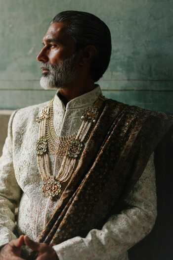 Buy_AMIT BEHKI_Green Silk Mint Sherwani Set _Online_at_Aza_Fashions