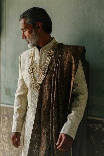 AMIT BEHKI_Green Silk Mint Sherwani Set _at_Aza_Fashions