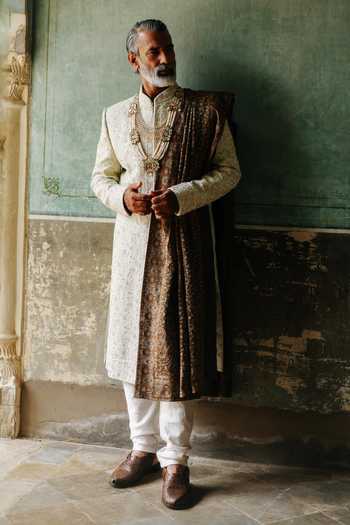 Buy_AMIT BEHKI_Green Silk Mint Sherwani Set 