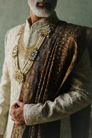 Shop_AMIT BEHKI_Green Silk Mint Sherwani Set 