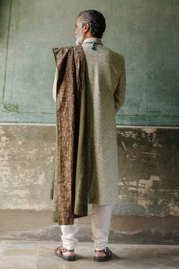 AMIT BEHKI Olive Green Embroidered Stole 