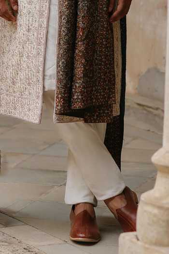 AMIT BEHKI_Ivory Silk Embroidered Sherwani Set _Online_at_Aza_Fashions