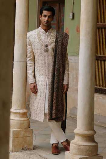 AMIT BEHKI Ivory Embroidered Sherwani Set 