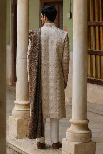 AMIT BEHKI Ivory Embroidered Sherwani Set 