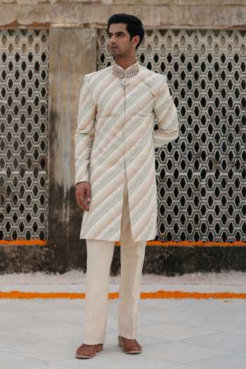 AMIT BEHKI Stripe Woven Sherwani Set 