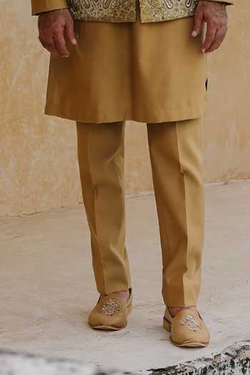 AMIT BEHKI Gold Silk Zari, Embroidery Floral Woven Bundi And Kurta Set Online at Aza Fashions AMIT BEHKI_Gold Silk Zari, Embroidery Floral Woven Bundi And Kurta Set _Online_at_Aza_Fashions