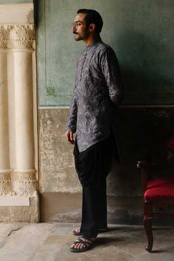 Buy AMIT BEHKI Grey Silk, Polyester Charcoal Embroidered Kurta Set Online at Aza Fashions Buy_AMIT BEHKI_Grey Silk, Polyester Charcoal Embroidered Kurta Set _Online_at_Aza_Fashions