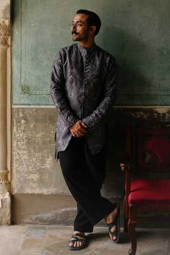 AMIT BEHKI Charcoal Embroidered Kurta Set 