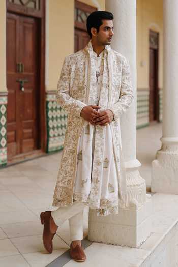 AMIT BEHKI Ivory Embroidered Sherwani & Kurta Set 