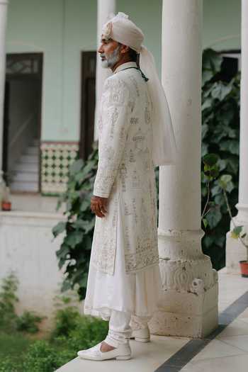 AMIT BEHKI Rose Gold Embroidered Sherwani Set 