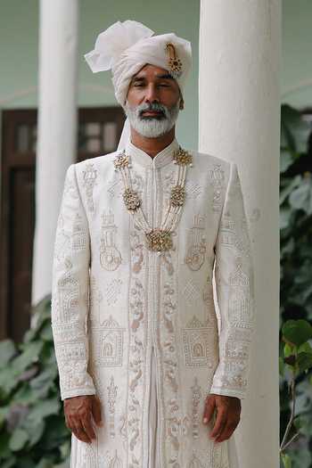 Buy AMIT BEHKI Ivory Silk, Viscose Rose Gold Embroidered Sherwani Set Online at Aza Fashions Buy_AMIT BEHKI_Ivory Silk, Viscose Rose Gold Embroidered Sherwani Set _Online_at_Aza_Fashions