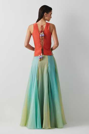 Aum By Asit And Ashima Aqua Green Ombre Corset & Skirt Set 