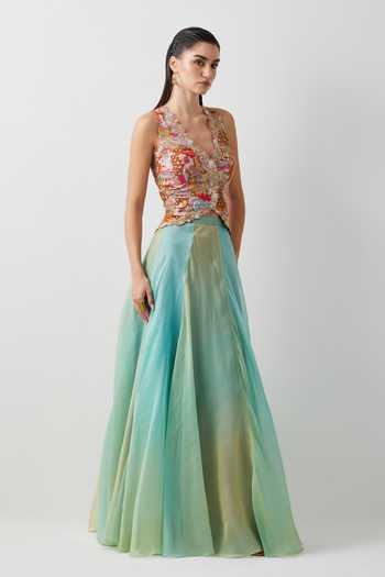 Buy Aum By Asit And Ashima Orange , Organza Embroidery, Beads, Aqua Green Ombre Corset And Skirt Set Online at Aza Fashions Buy_Aum By Asit And Ashima_Orange , Organza Embroidery, Beads, Aqua Green Ombre Corset And Skirt Set _Online_at_Aza_Fashions