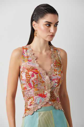 Shop Aum By Asit And Ashima Orange , Organza Embroidery, Beads, Aqua Green Ombre Corset And Skirt Set Online at Aza Fashions Shop_Aum By Asit And Ashima_Orange , Organza Embroidery, Beads, Aqua Green Ombre Corset And Skirt Set _Online_at_Aza_Fashions