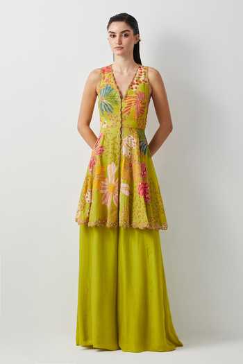 Aum By Asit And Ashima Embroidered Peplum Top & Sharara Set 