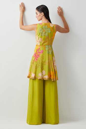 Aum By Asit And Ashima Embroidered Peplum Top & Sharara Set 