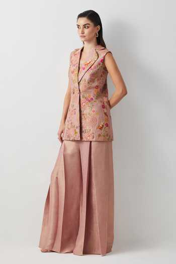 Aum By Asit And Ashima Rose Embroidered Jacket & Sharara Set 
