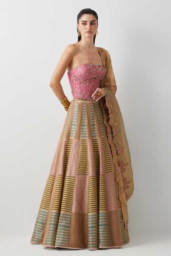 Buy Aum By Asit And Ashima Pink Silk, Tissue, Organza Sequins, Stones, Embroidered Corset Lehenga Set Online at Aza Fashions Buy_Aum By Asit And Ashima_Pink Silk, Tissue, Organza Sequins, Stones, Embroidered Corset Lehenga Set _Online_at_Aza_Fashions