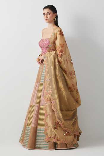 Buy Aum By Asit And Ashima Pink Silk, Tissue, Organza Sequins, Stones, Embroidered Corset Lehenga Set Buy_Aum By Asit And Ashima_Pink Silk, Tissue, Organza Sequins, Stones, Embroidered Corset Lehenga Set