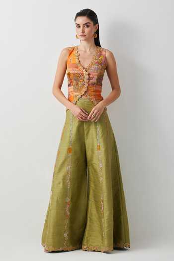 Aum By Asit And Ashima Embroidered Jacket & Palazzo Set 