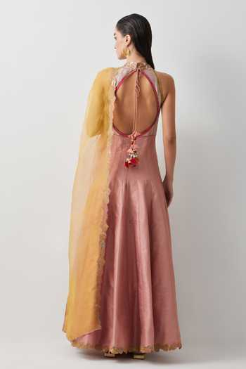 Aum By Asit And Ashima Raw Silk Embroidered Anarkali With Dupatta 