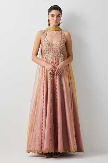 Aum By Asit And Ashima Raw Silk Embroidered Anarkali With Dupatta 
