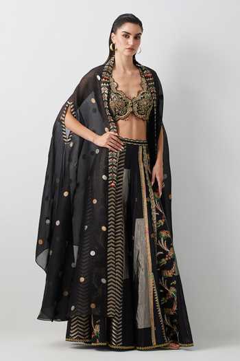 Aum By Asit And Ashima Hand Embroidered Cape Sharara Set 