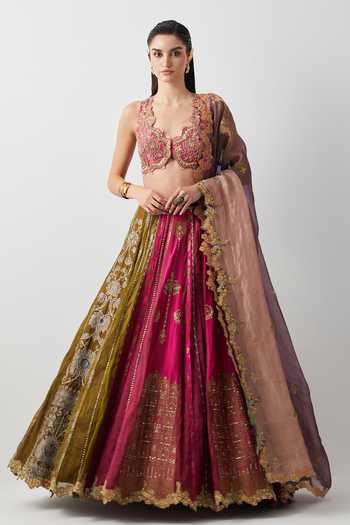 Aum By Asit And Ashima Multicolour Embroidered Lehenga Set 
