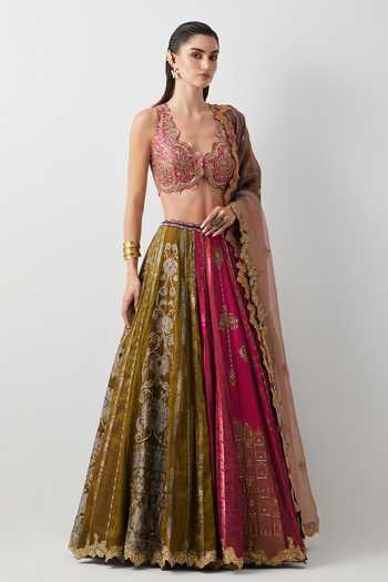 Aum By Asit And Ashima_Multi Color Silk, Organza, Tissue, Brocade Multicolour Embroidered Lehenga Set _at_Aza_Fashions