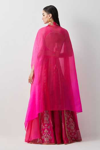 Aum By Asit And Ashima Diva Pink Hand Embroidered Cape Sharara Set 
