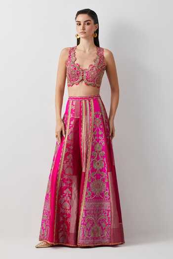Buy Aum By Asit And Ashima Pink Silk, Organza, Tissue V-neck Diva Hand Embroidered Cape Sharara Set Online at Aza Fashions Buy_Aum By Asit And Ashima_Pink Silk, Organza, Tissue V-neck Diva Hand Embroidered Cape Sharara Set _Online_at_Aza_Fashions