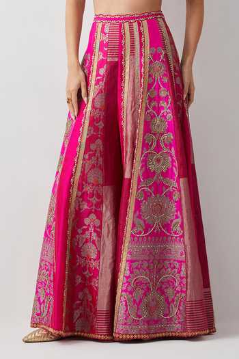 Aum By Asit And Ashima Pink Silk, Organza, Tissue V-neck Diva Hand Embroidered Cape Sharara Set at Aza Fashions Aum By Asit And Ashima_Pink Silk, Organza, Tissue V-neck Diva Hand Embroidered Cape Sharara Set _at_Aza_Fashions