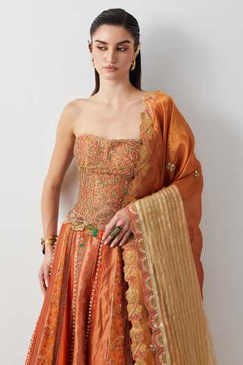 Aum By Asit And Ashima Orange Silk, Organza Beads, Zari, Roasted Carrot Hand Embroidered Lehenga Set Online at Aza Fashions Aum By Asit And Ashima_Orange Silk, Organza Beads, Zari, Roasted Carrot Hand Embroidered Lehenga Set _Online_at_Aza_Fashions