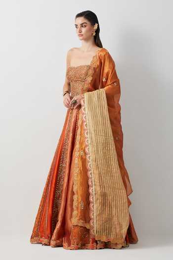 Buy Aum By Asit And Ashima Orange Silk, Organza Beads, Zari, Roasted Carrot Hand Embroidered Lehenga Set Online at Aza Fashions Buy_Aum By Asit And Ashima_Orange Silk, Organza Beads, Zari, Roasted Carrot Hand Embroidered Lehenga Set _Online_at_Aza_Fashions