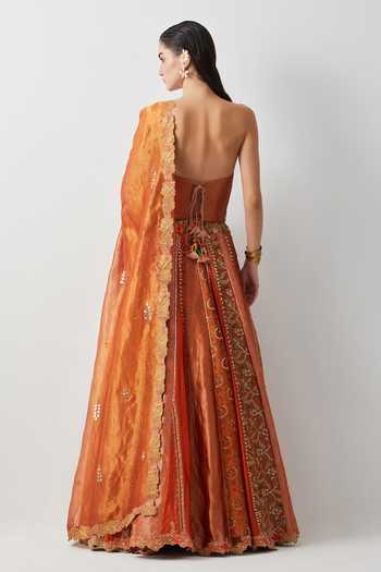 Aum By Asit And Ashima Roasted Carrot Hand Embroidered Lehenga Set 