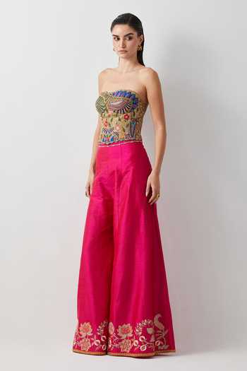 Shop Aum By Asit And Ashima Multi Color Organza, Beads, Pearls, Embroidered Corset And Palazzo Set Online at Aza Fashions Shop_Aum By Asit And Ashima_Multi Color Organza, Beads, Pearls, Embroidered Corset And Palazzo Set _Online_at_Aza_Fashions