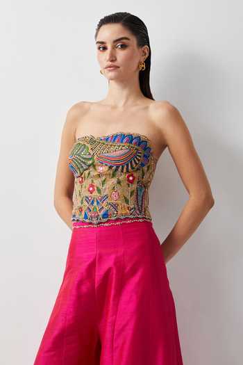 Aum By Asit And Ashima Multi Color Organza, Beads, Pearls, Embroidered Corset And Palazzo Set at Aza Fashions Aum By Asit And Ashima_Multi Color Organza, Beads, Pearls, Embroidered Corset And Palazzo Set _at_Aza_Fashions
