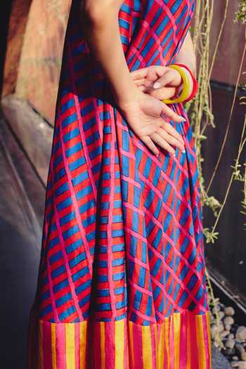 Kavya Singh Kundu_Multi Color Silk V-neck Rio Block Print Maxi Dress _Online_at_Aza_Fashions