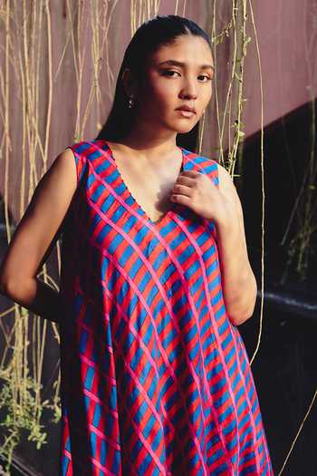 Shop_Kavya Singh Kundu_Multi Color Silk V-neck Rio Block Print Maxi Dress _Online_at_Aza_Fashions