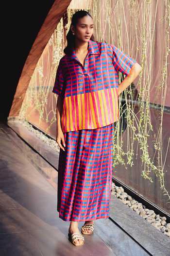 Buy_Kavya Singh Kundu_Multi Color Silk Collared Neck Lama Block Print Shirt And Pant Set 