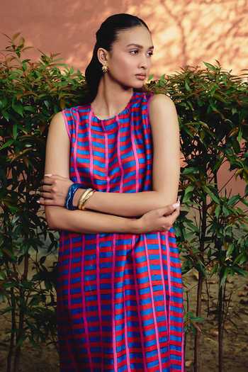 Buy Kavya Singh Kundu Multi Color Silk Round Neck Marina Block Printed Dress Online at Aza Fashions Buy_Kavya Singh Kundu_Multi Color Silk Round Neck Marina Block Printed Dress _Online_at_Aza_Fashions